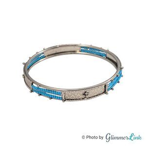 Southwestern Style Silver Tone Bangle Bracelet with Teal Seed Beads